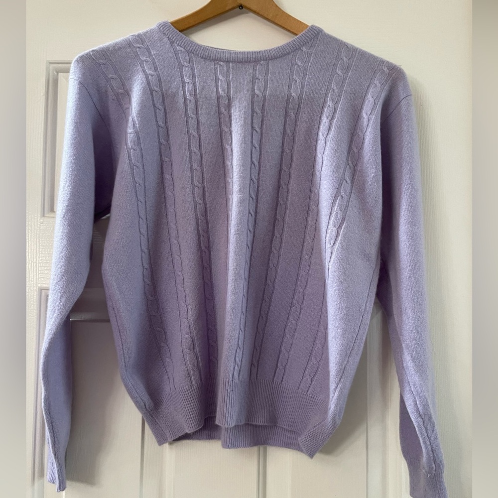 CC Courtenay Women’s Lilac Cashmere‎ Sweater Cable Knit, 100% Pure Cashmere S